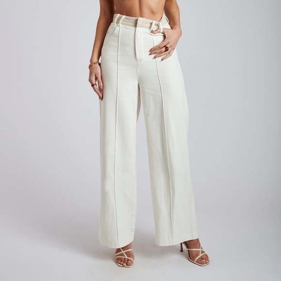 Meshki Pants - MONA Linen High Waist Trousers - White